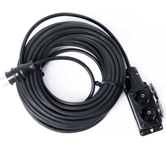 Изображение товара энаргит Удлинитель силовой шнур КГ 3x2,5 (2 розетки, 30 метров, ip 44, вилка/колодка из каучука) КГ325-30-2-44