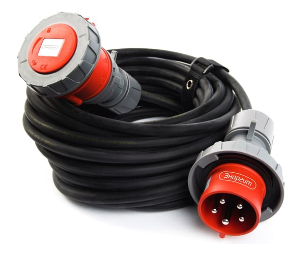 Изображение товара Промышленный удлинитель шнур энаргит 380 вольт, кг 5x2,5 (10 метров, 1 розетка - 32а/iec60309, ip 67) КГ525-10-1-67