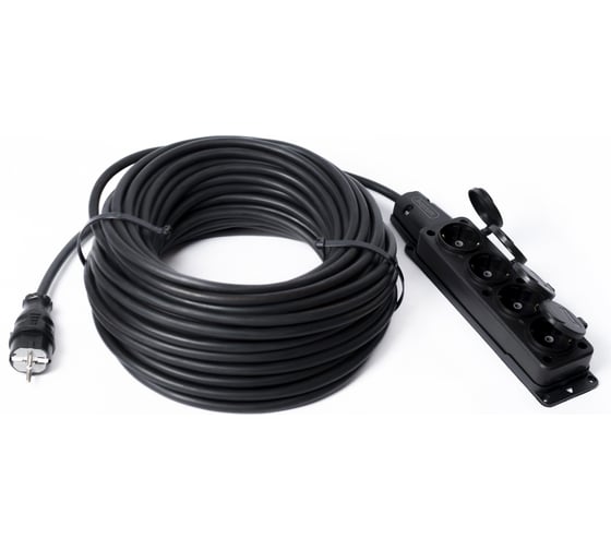 Изображение товара Силовой удлинитель шнур энаргит КГ 3x2,5 (4 розетки, 50 метров, ip 44, вилка/колодка из каучука) КГ325-50-4-44