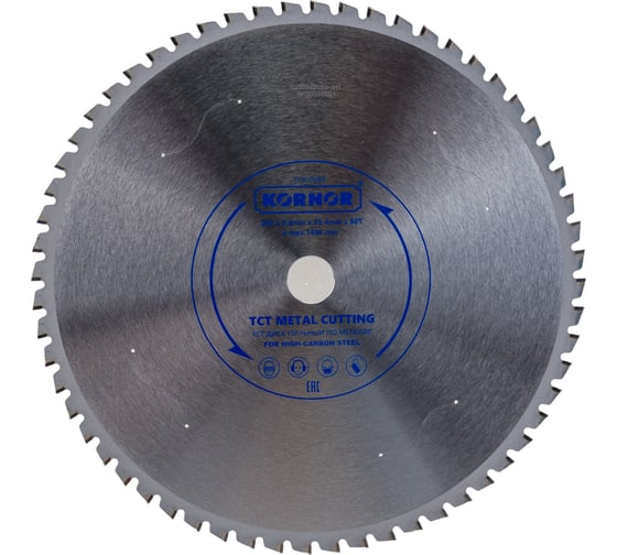 Изображение товара Диск пильный TCT для высокоуглеродистой и нержавеющей стали 305x2.4x25.4 мм, 60 зубьев KORNOR 11305060