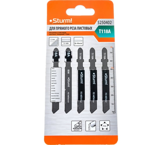 Изображение товара Пилки для лобзика по металлу T118A (5 шт.) Sturm 5250402