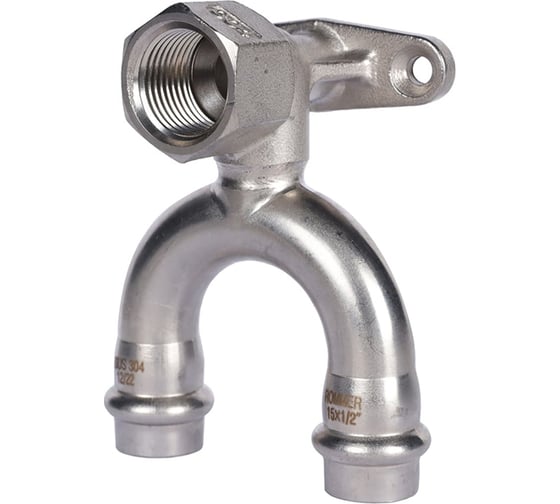 Изображение товара Проходной угольник ROMMER настенный, с креплением, впр-вр, 15x1/2, из нержавеющей стали, прессовой Rss-0012-001512 RG0091KSNOIJQ2