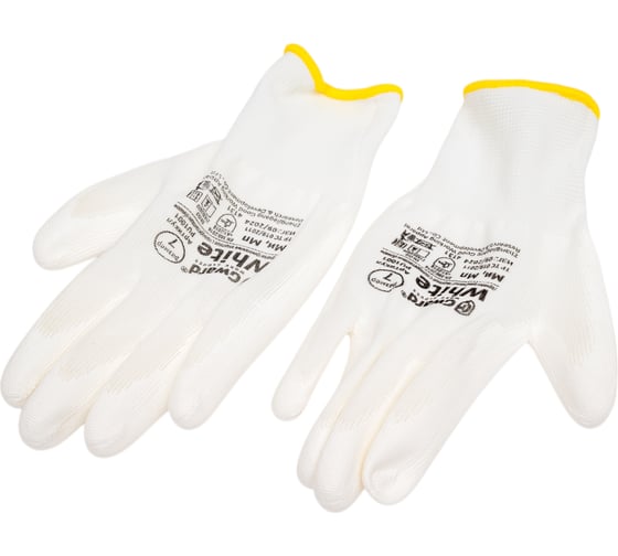 Изображение товара Нейлоновые перчатки с полиуретановым покрытием Gward белые, р.S, 12 пар PU1001