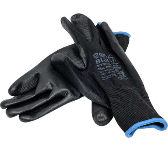 Изображение товара Нейлоновые перчатки с полиуретановым покрытием Gward черные, р.L, 12 пар PU1001B/L