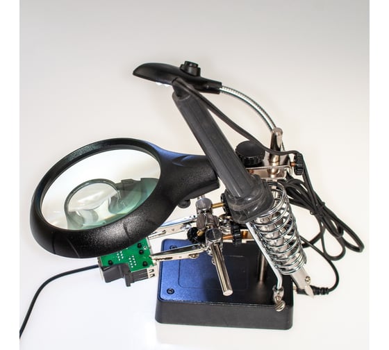 Изображение товара Набор для пайки 0 Pro Legend Паяльник 40Вт, подставка, флюс, канифоль, кислота, припой, лупа третья рука, подсветка PL4437_40