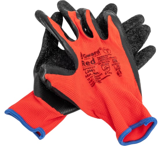 Изображение товара Нейлоновые перчатки с текстурированным латексным покрытием Gward Red, р.L 12 пар L2001/L