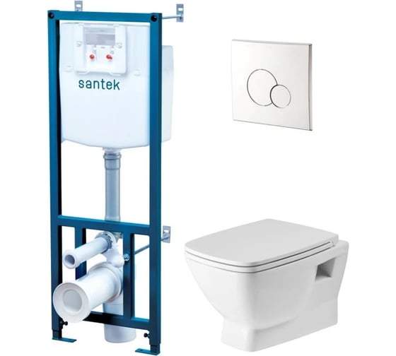 Изображение товара Подвесной безободковый унитаз с тонким сиденьем и инсталляция Santek Нео rimless белая панель 1.wh50.1.758 00000121799