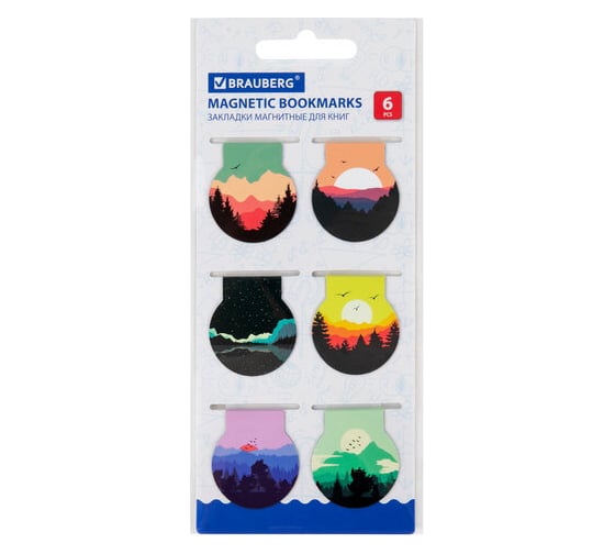 Изображение товара Магнитные закладки для книг Sunset BRAUBERG, 32x28 мм 10 упаковок по 6 шт 113169