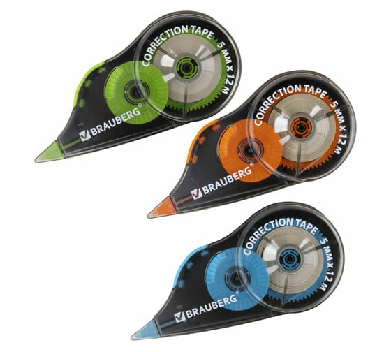 Изображение товара Корректирующая лента BRAUBERG Ultra Color, 5 мм x 12 м, механизм перемотки, 3 шт в блистере 271253
