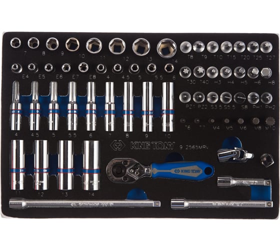 Изображение товара Набор торцевых головок с принадлежностями (1/4", ложемент, 65 предметов) KING TONY 9-2565MRV