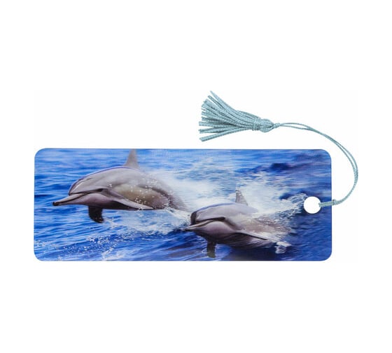 Изображение товара Закладка для книг BRAUBERG Дельфины с линейкой, 3D-объемная, с декоративным шнурком 128094