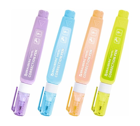 Изображение товара Ручка-корректор Pastel в пастельном корпусе BRAUBERG, 9 мл, металлический наконечник, ассорти 12 шт 271251