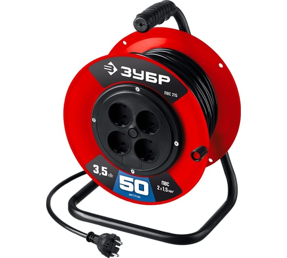 Изображение товара Силовой удлинитель на катушке ЗУБР ПВС 215 ПВС 2x1.5 50м 3500Вт 55103-50