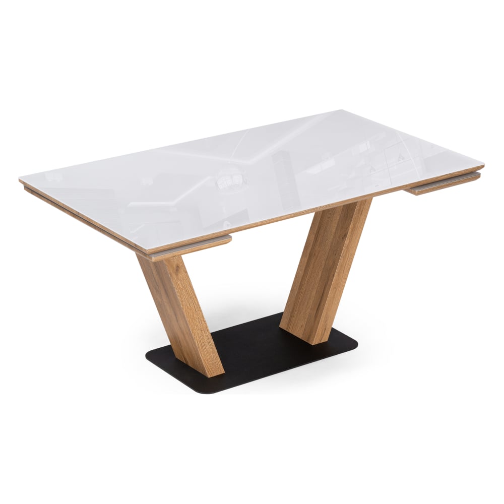 Стеклянный стол Woodville, цвет белый/дуб вотан 511147 Конор - фото 1