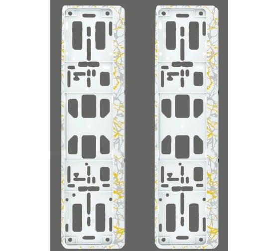 Изображение товара Рамка номерного знака ZiZay белый мрамор с золотом, пластик, комплект 2 шт., размер 525x135 мм ZZ0017