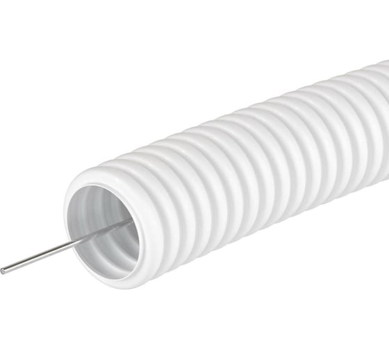Изображение товара Легкая гофротруба ПВХ Урал ПАК с зондом белая 32 мм 50 м ГФ-0100932-050