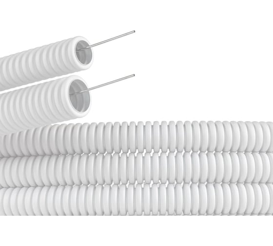 Изображение товара Легкая гофротруба ПВХ Урал ПАК с зондом белая 25 мм 75 м ГФ-0100925-075