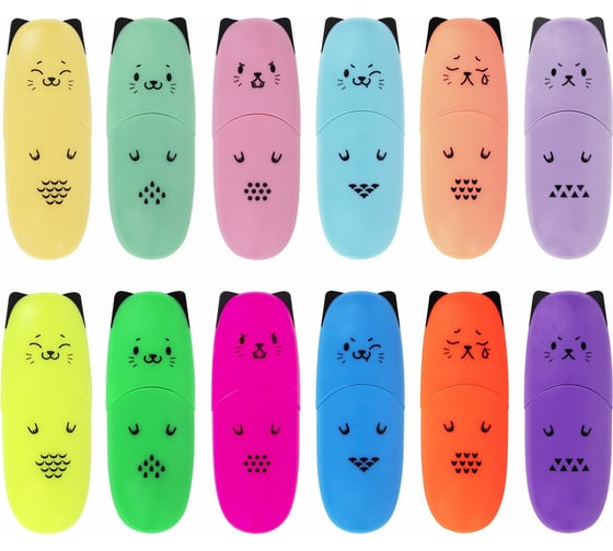 Изображение товара Набор текстовыделителей BRAUBERG Kids Cute Cats мини 12 цветов, линия 1-5 мм 152437