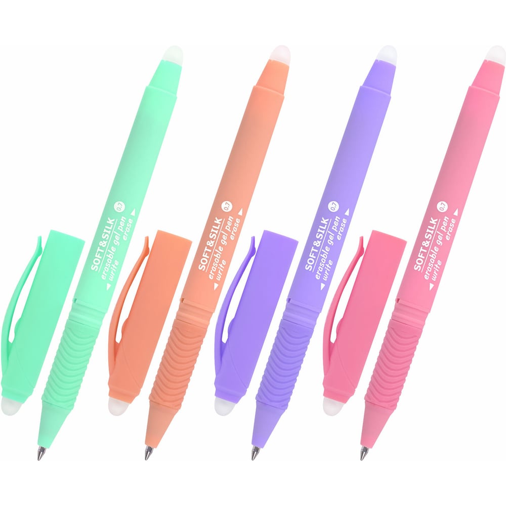 Стираемая гелевая ручка Soft silk Pastel с грипом BRAUBERG, синяя, корпус ассорти, узел 0.7 мм 24 шт 143934