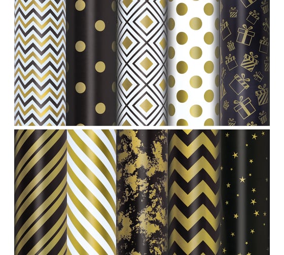 Изображение товара Упаковочная бумага ЗОЛОТАЯ СКАЗКА Golden pattern, 70x100 см, 10 дизайнов ассорти 591912