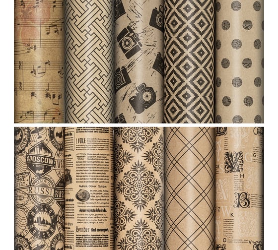 Изображение товара Упаковочная бумага ЗОЛОТАЯ СКАЗКА Kraft Unlimited, 70x100 см, 10 дизайнов ассорти 591913