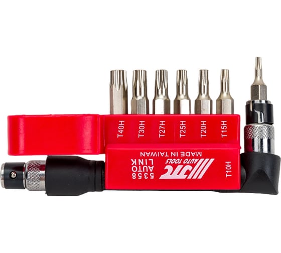 Изображение товара Набор вставок 1/4 DR торкс с отверстием T10H-T40H и Г-образным держателем 8шт JTC 5358