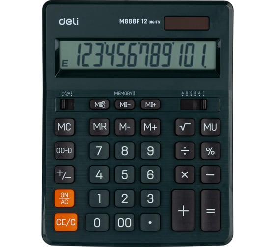 Изображение товара Настольный полноразмерный калькулятор DELI em888f, 12 разрядный, двойное питание, 202x158 мм, темно-зеленый 1552685