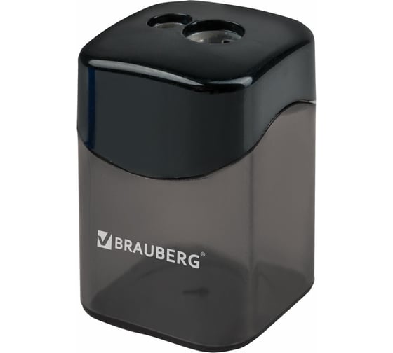 Изображение товара Точилка для чернографитных карандашей BRAUBERG Win 2 отверстия, с большим контейнером, с крышкой, ассорти 222495