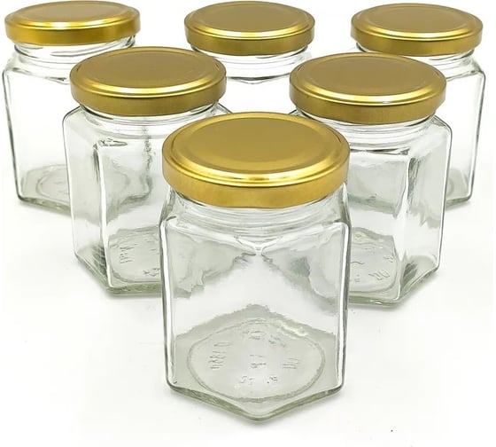 Изображение товара Набор банок ЛЕТО стеклянные под твист-офф d58мм 0.165л шестигранник с крышкой 6шт 98177
