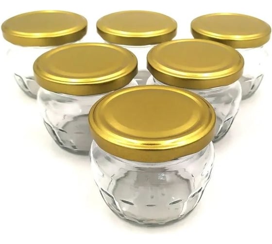 Изображение товара Набор банок ЛЕТО стеклянные под твист-офф 66мм 0.13л гран. с крышкой 6шт 97849