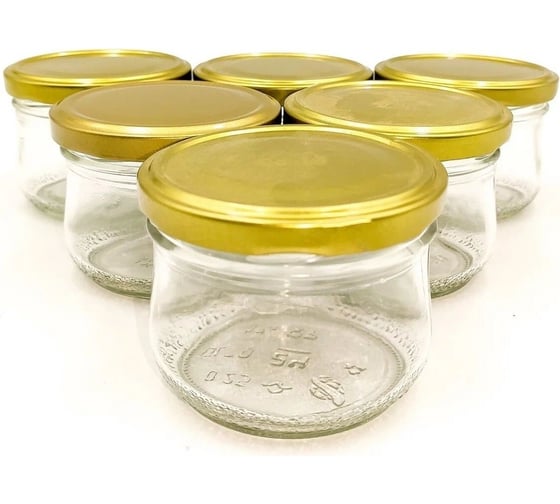 Изображение товара Набор банок ЛЕТО стеклянные под твист-офф d82мм 0.25л икорная с крышкой 6шт 97511