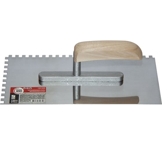 Изображение товара Кельма Toolberg 1401206 нержавеющая сталь, деревянная рукоятка, 130x270 мм, зуб 6x6 мм ЛА-00000454