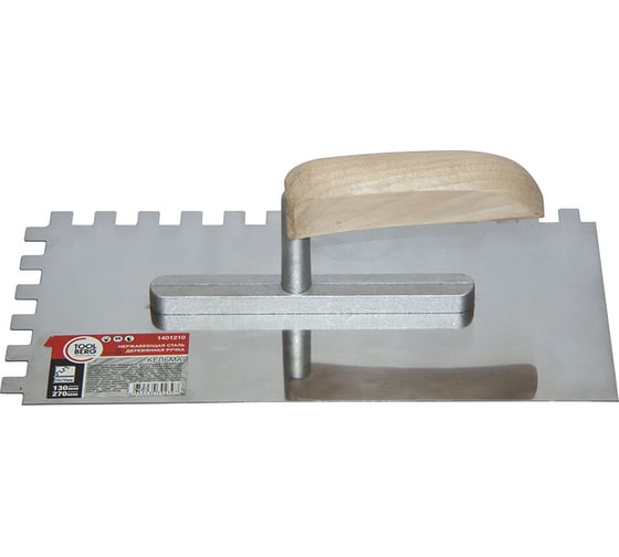 Изображение товара Кельма Toolberg 1401210 нержавеющая сталь, деревянная рукоятка, 130x270 мм, зуб 10x10 мм ЛА-00000456