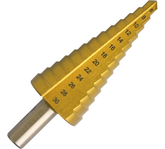 Изображение товара Сверло ступенчатое 6-30 мм, 13 ступеней, Р6М5 нитрид титан Волжский Инструмент 5038006