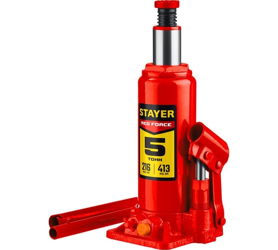 Изображение товара Бутылочный гидравлический домкрат STAYER Red Force 5 т, 216-413 мм 43160-5_z01
