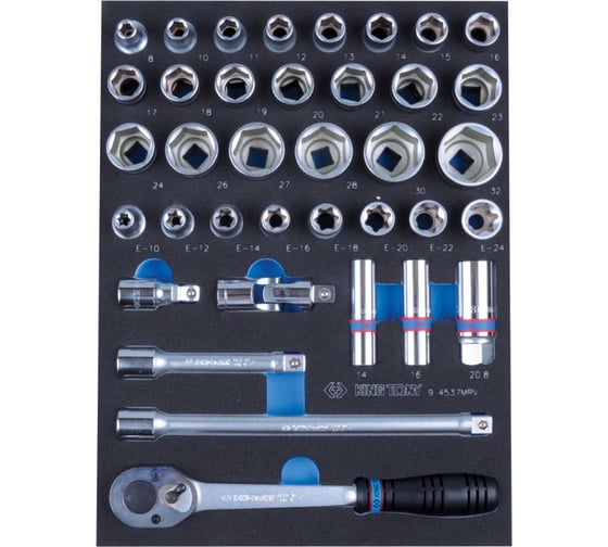 Изображение товара Набор торцевых головок с принадлежностями (1/2", ложемент, 37 предметов) KING TONY 9-4537MRV