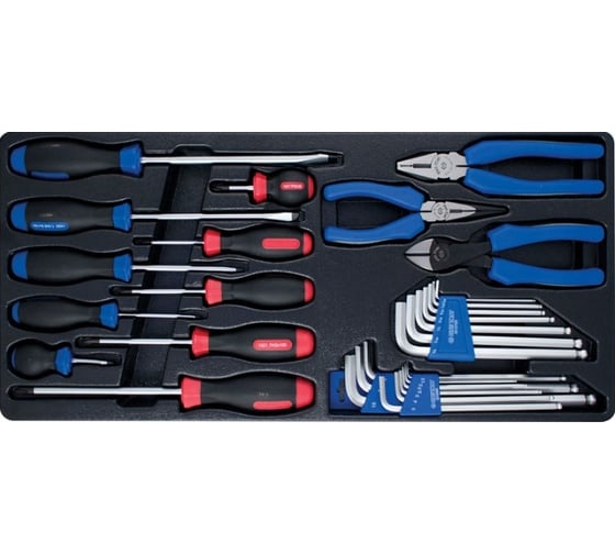 Изображение товара Набор отверток, плоскогубцев и Г-образных шестигранников (ложемент, 29 предметов) KING TONY 9-90129CR