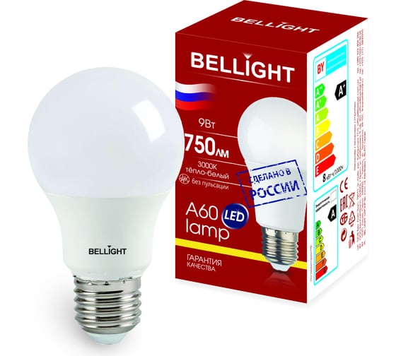 Изображение товара Светодиодная лампа BELLIGHT LED A60 Е27 9W 750 Lm 3000К 88297787