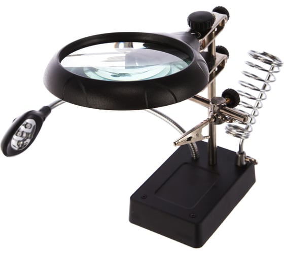 Изображение товара Держатель третья рука с лупой х2.5 + x7.5, подставкой под паяльник и LED подсветкой ZD-126-3 REXANT 12-0250