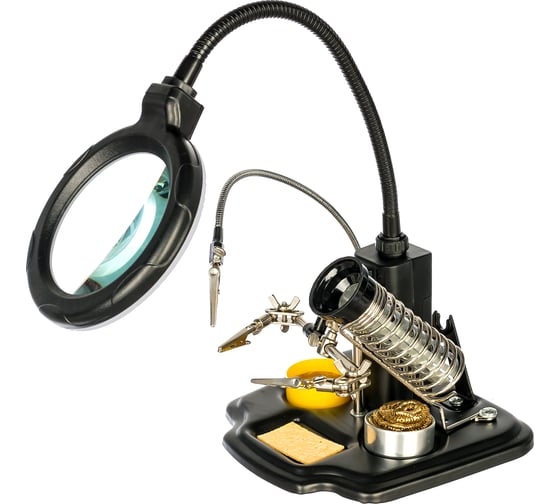 Изображение товара Держатель третья рука МАСТЕР с лупой х3, подставкой под паяльник, LED подсветкой и стендом для припоя ZD-10Y REXANT 12-0258