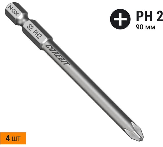 Изображение товара Бита COREBIT Ph2, 90 мм, 4 шт, E6.3, упаковка ПВХ NOX 335090-4
