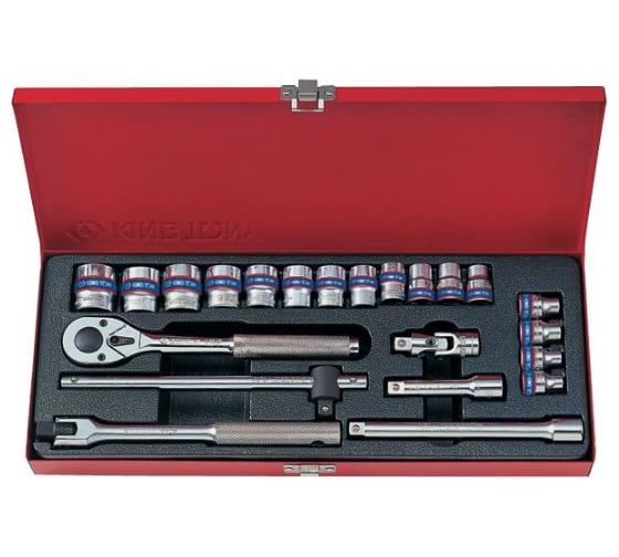 Изображение товара Набор торцевых головок с принадлежностями (3/8", двенадцатигранные, 6-22 мм, 22 предмета) KING TONY 3023MR