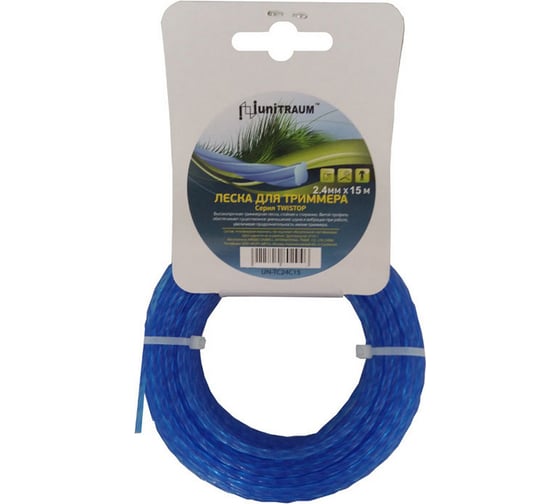 Изображение товара Леска для триммера клевер витая (2.4 мм, 15 м) UNITRAUM UN-TC24C15