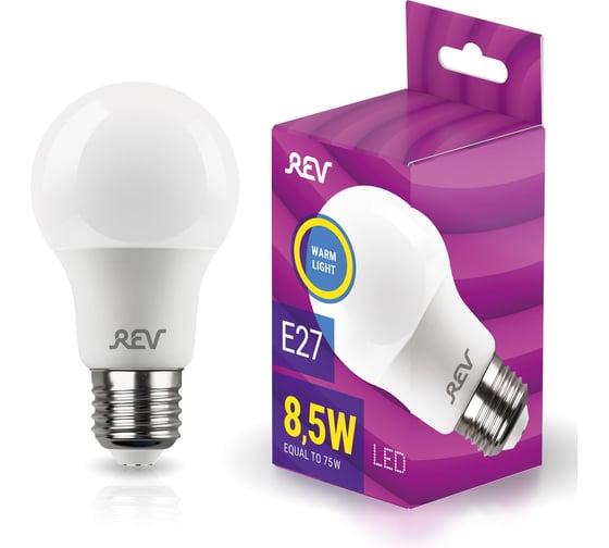 Изображение товара Светодиодная лампа REV, LED A60 Е27 8.5W 680Лм, 2700K, теплый свет 32379 2