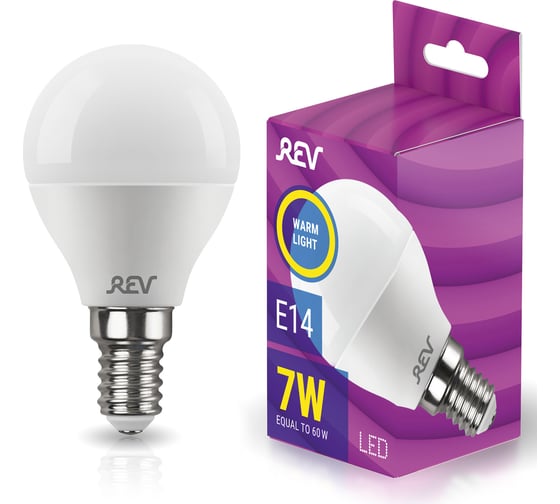 Изображение товара Светодиодная лампа LED G45 Е14 7W 560Лм, 2700K, теплый свет REV 32340 2