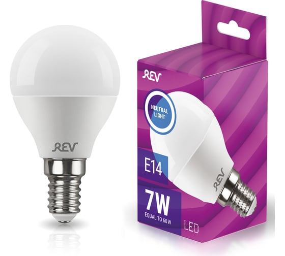 Изображение товара Светодиодная лампа LED G45 Е14 7W 560Лм, 4000K, холодный свет REV 32341 9