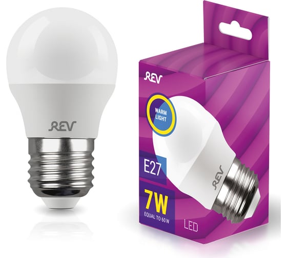 Изображение товара Светодиодная лампа LED G45 Е27 7W 560Лм, 2700K, теплый свет REV 32342 6