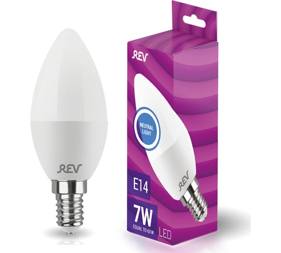 Изображение товара Светодиодная лампа LED C37 Е14 7W 560Лм, 4000K, холодный свет REV 32350 1