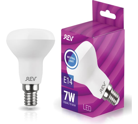Изображение товара Светодиодная лампа REV, LED R50 Е14 7W 560Лм, 4000K, холодный свет 32364 8