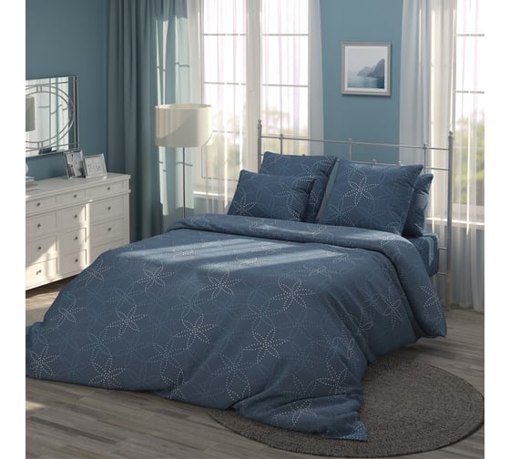 Изображение товара Комплект постельного белья Самойловский Текстиль бязь полутораспальный, с наволочками 50x70 см Сапфир 759354